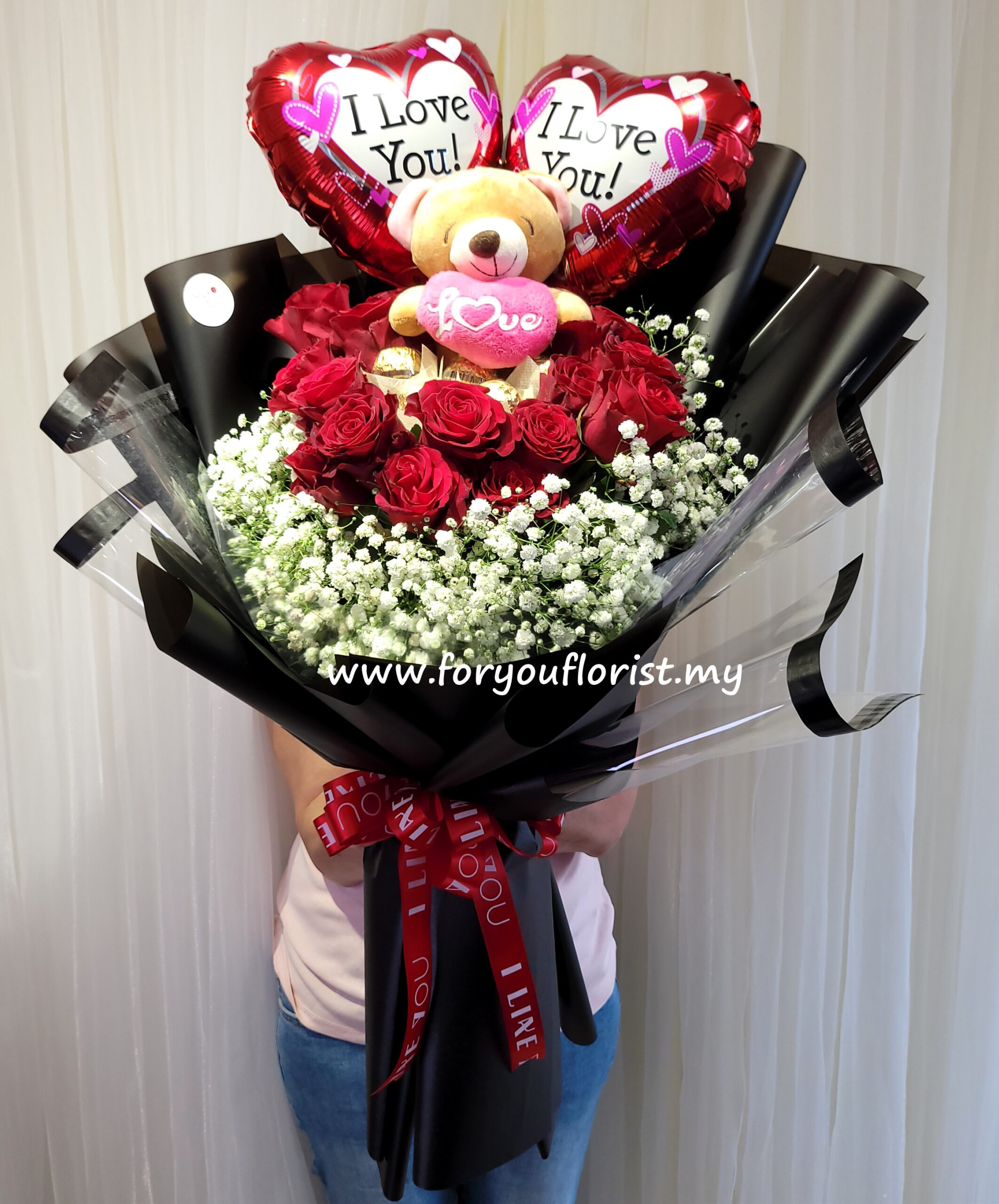 Bouquet 016 - Rose Chocolate Balloon - Foryou Flowers, Penang Florist