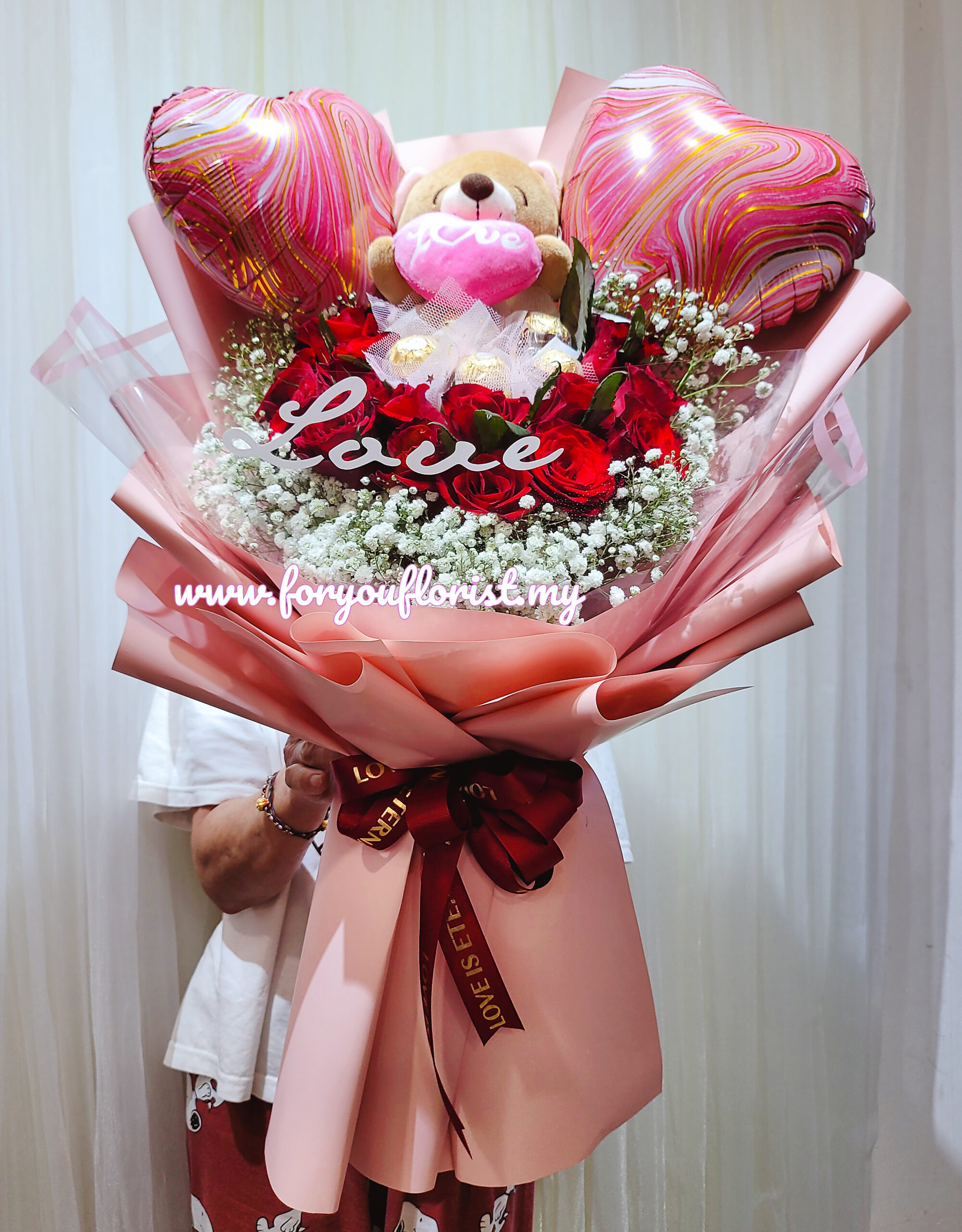 Bouquet 117 - Rose Choc Bear Balloon Bouquet