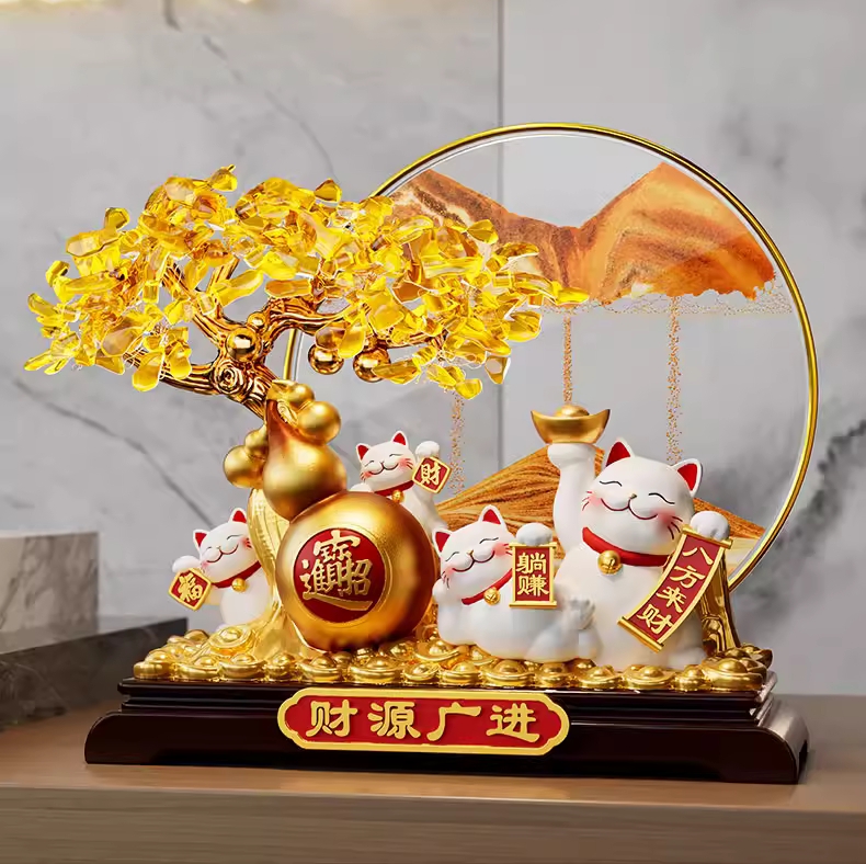 Gold Sand Fortune Cat - Gold Frame