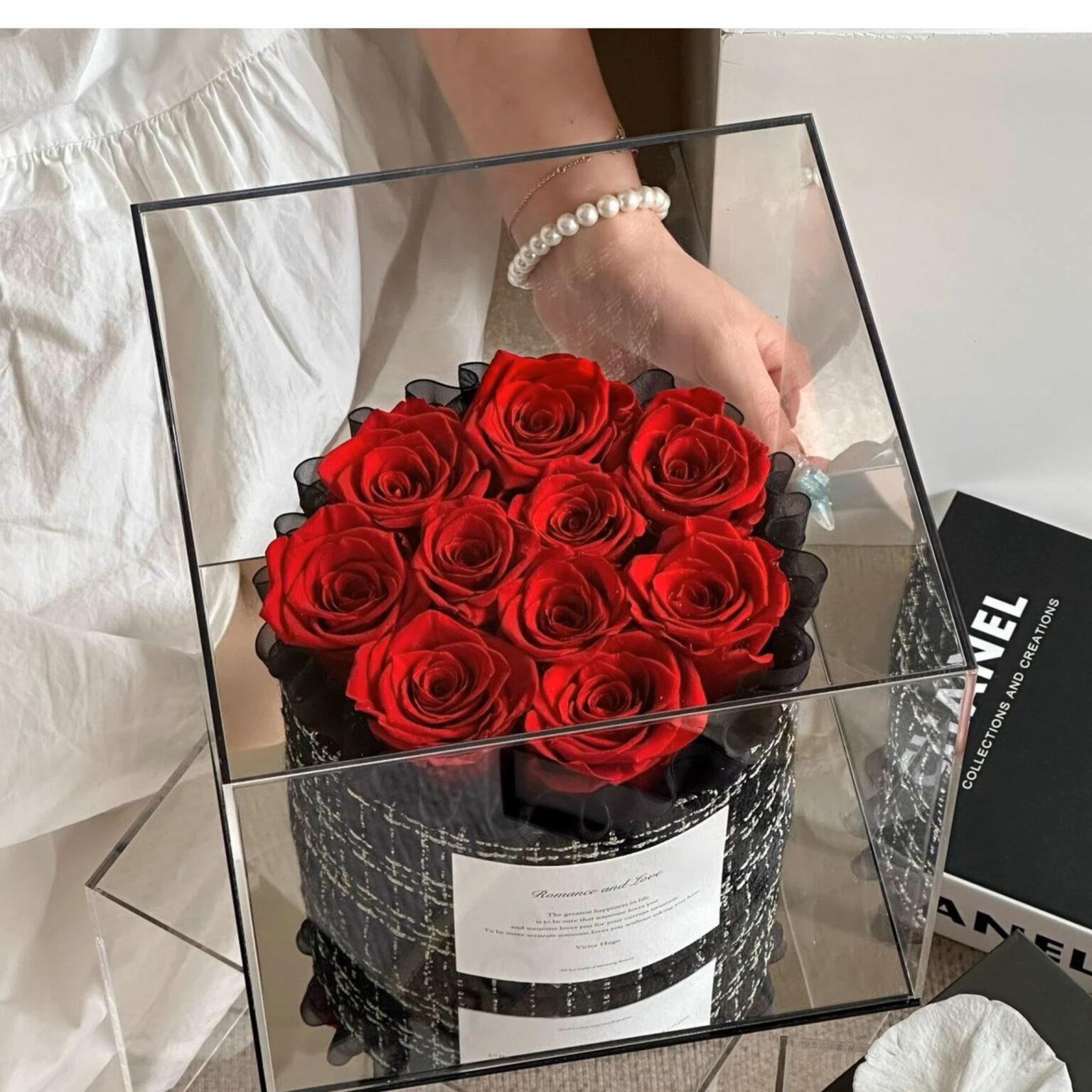 Preserved Fresh Flower - Preserved 9 Red Rose in Acrylic Box