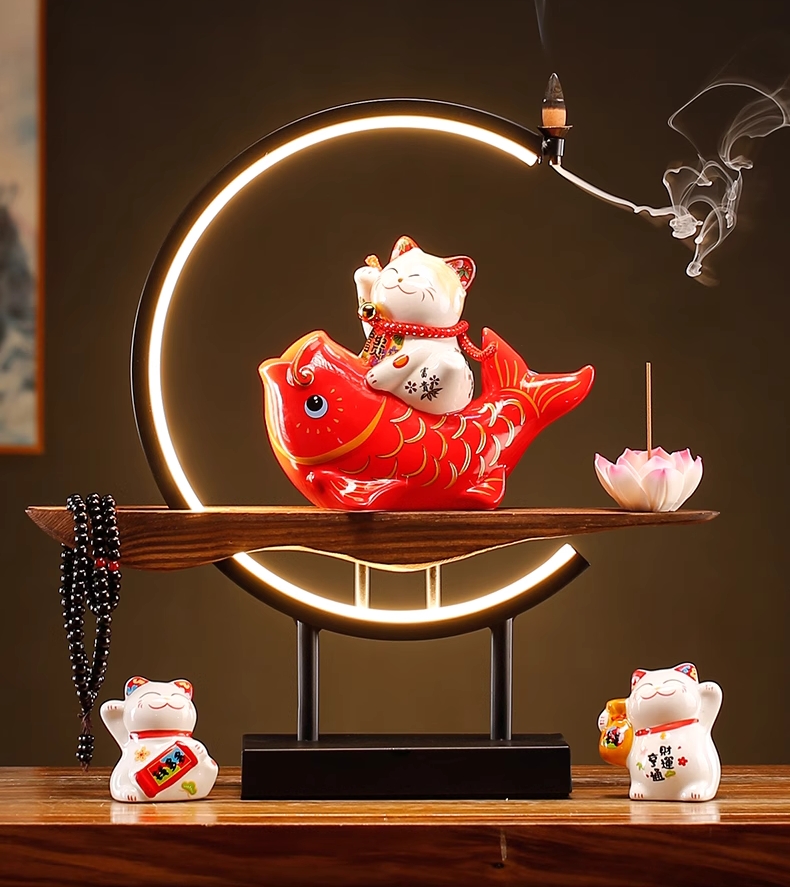 C-Light Fortune Cat with Lucky Fish
