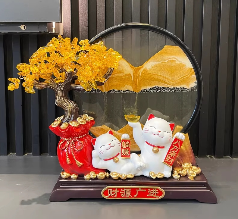 Twin Fortune Cat (Flowing Gold Sand)