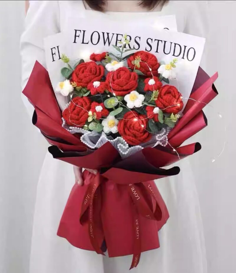 Red Knit Roses Everlasting Flower