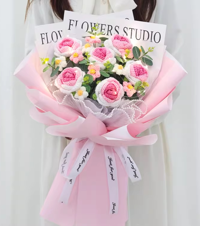 Pink Knit Roses Everlasting Flower