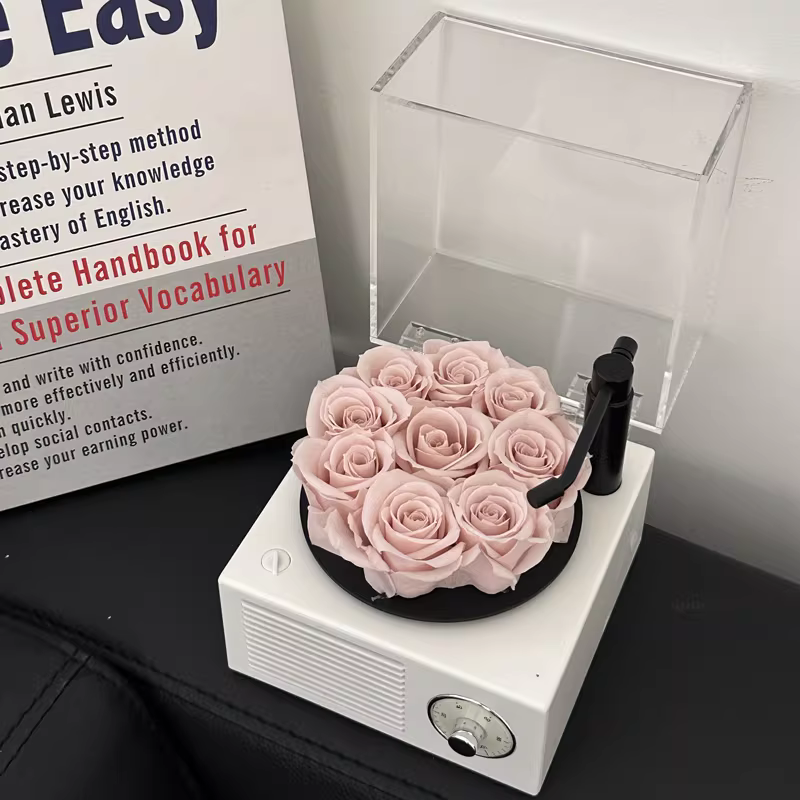 Wireless Bluetooth Speaker - Pink Preserved Flower 豆沙粉9朵小号蓝牙留声机＋礼盒尺寸：10*10*10cm